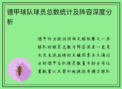 德甲球队球员总数统计及阵容深度分析