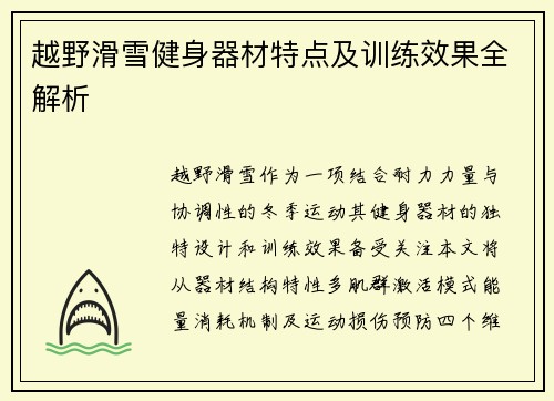 越野滑雪健身器材特点及训练效果全解析