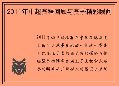 2011年中超赛程回顾与赛季精彩瞬间
